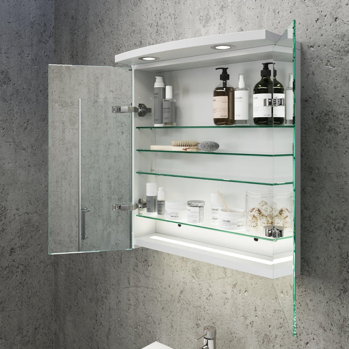 Fredrikstad LED Spejlskab Med Rund Lysbaldakin, Mat Hvid