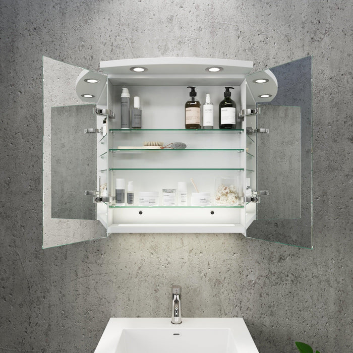 Fredrikstad LED Spejlskab Med Rund Lysbaldakin, Mat Hvid