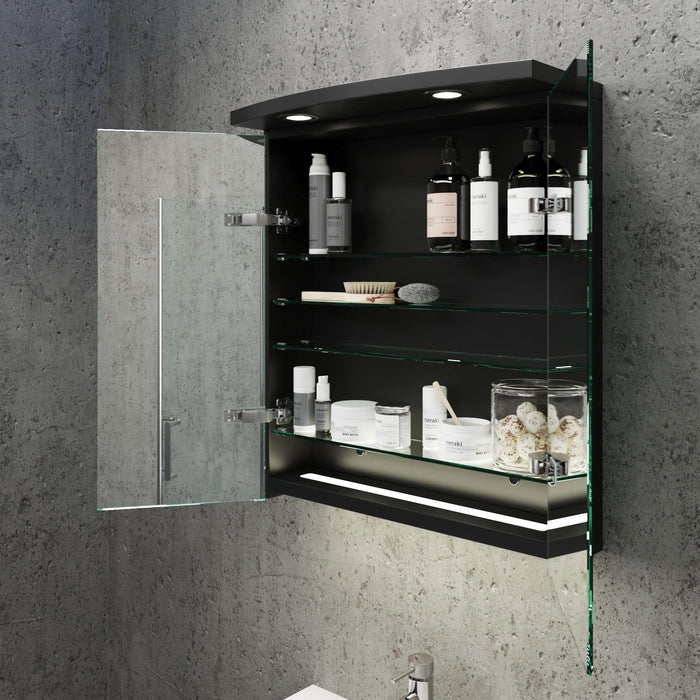 Fredrikstad LED Spejlskab Med Rund Lysbaldakin, Mat Sort