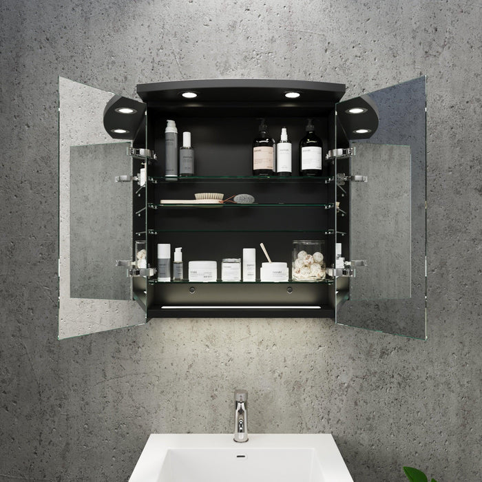 Fredrikstad LED Spejlskab Med Rund Lysbaldakin, Mat Sort