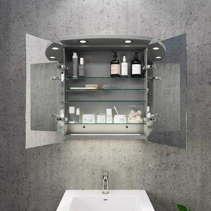 Fredrikstad LED Spejlskab Med Rund Lysbaldakin, Mat Grå