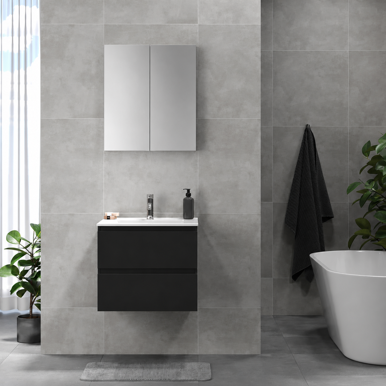 Spejlskab 60x65x16 cm - med hylder - Sort - Chicago