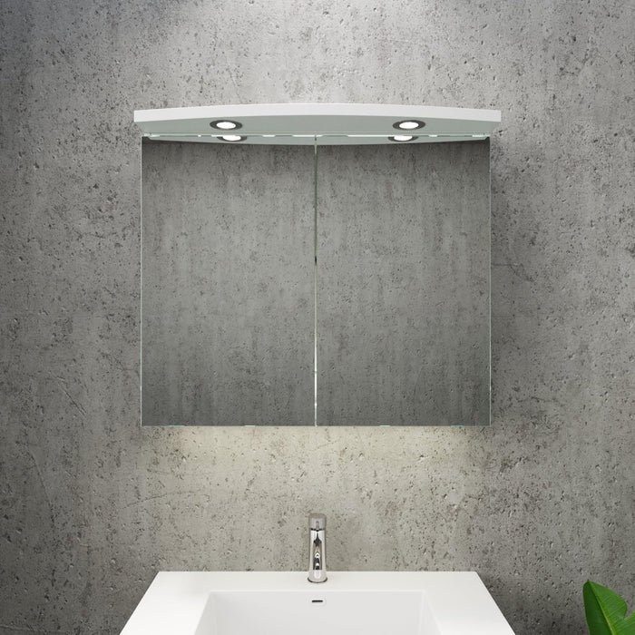 Fredrikstad LED Spejlskab Med Rund Lysbaldakin, Mat Hvid