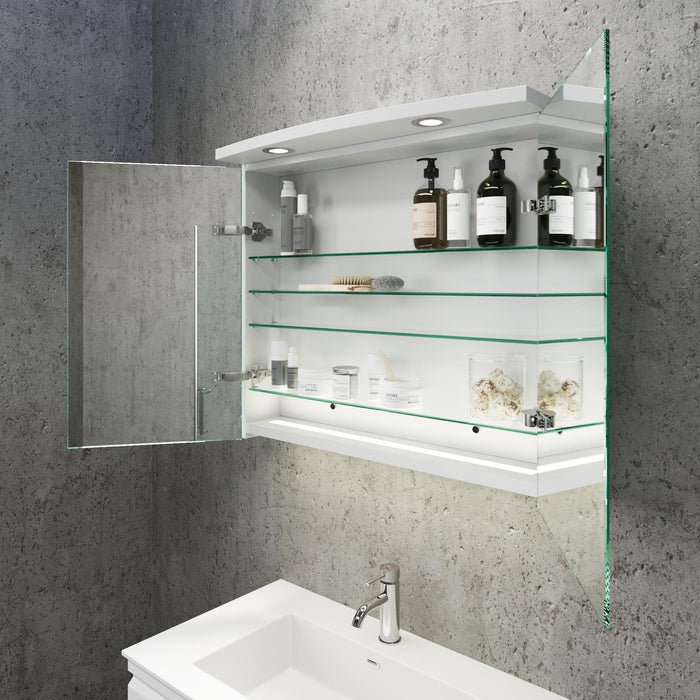 Fredrikstad LED Spejlskab Med Rund Lysbaldakin, Mat Hvid