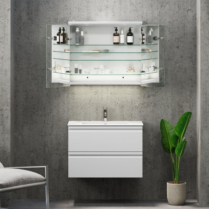 Fredrikstad LED Spejlskab Med Rund Lysbaldakin, Mat Hvid