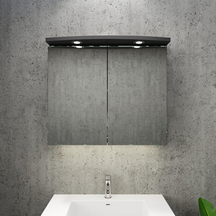 Fredrikstad LED Spejlskab Med Rund Lysbaldakin, Mat Sort