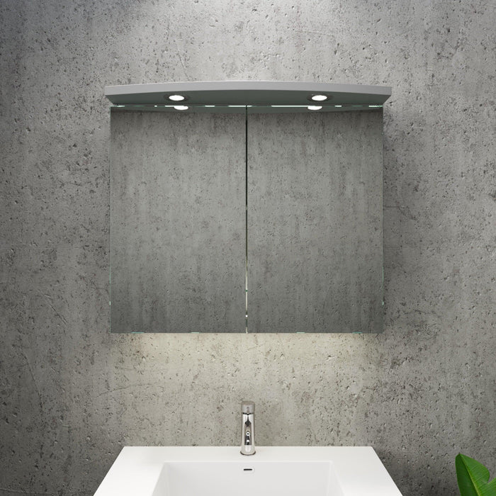 Fredrikstad LED Spejlskab Med Rund Lysbaldakin, Mat Grå