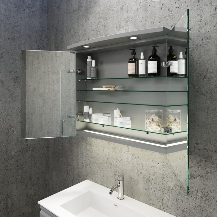 Fredrikstad LED Spejlskab Med Rund Lysbaldakin, Mat Grå