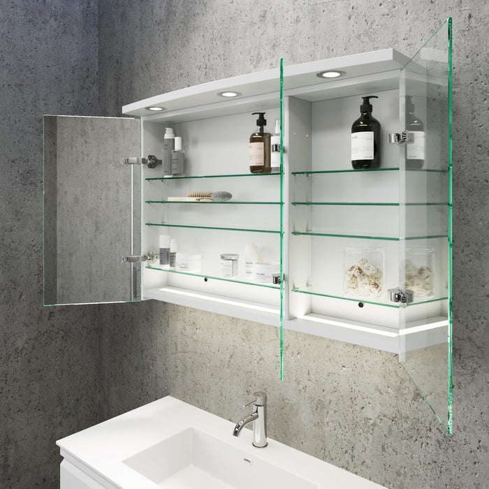 Fredrikstad LED Spejlskab Med Rund Lysbaldakin, Mat Hvid