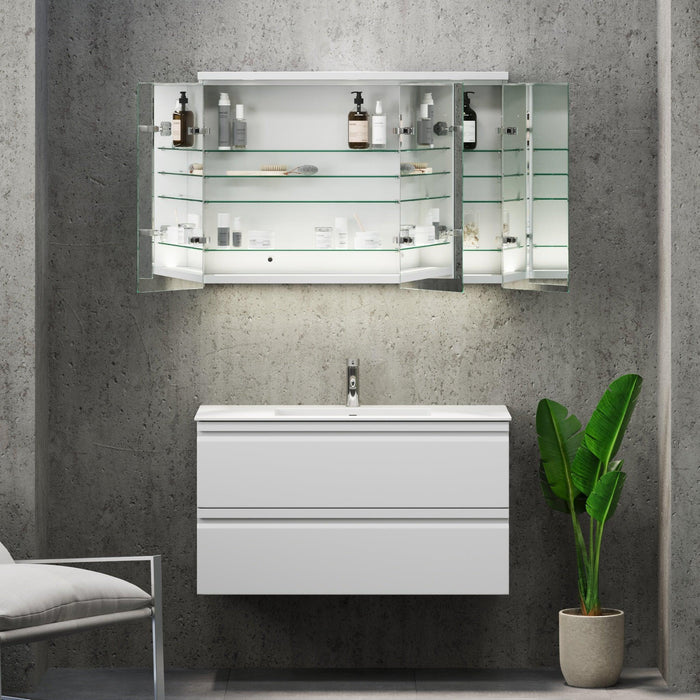 Fredrikstad LED Spejlskab Med Rund Lysbaldakin, Mat Hvid