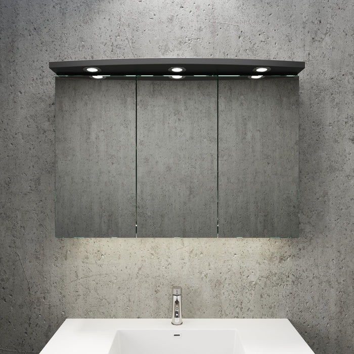 Fredrikstad LED Spejlskab Med Rund Lysbaldakin, Mat Sort