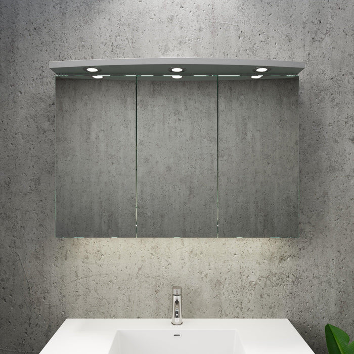 Fredrikstad LED Spejlskab Med Rund Lysbaldakin, Mat Grå