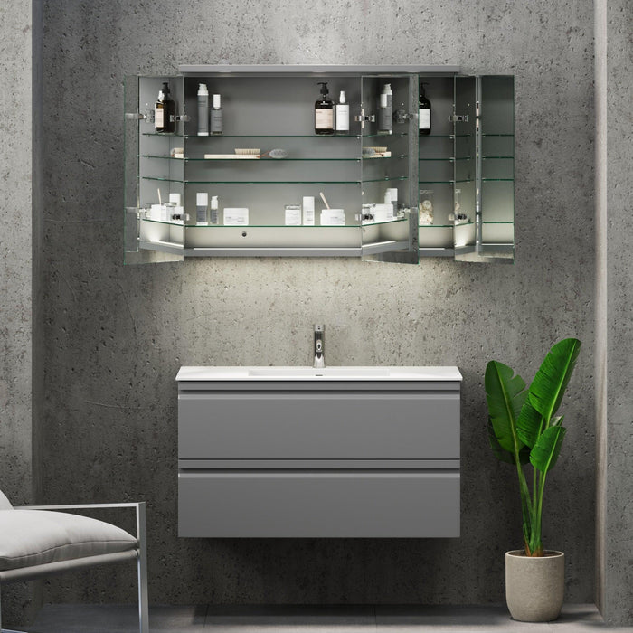 Fredrikstad LED Spejlskab Med Rund Lysbaldakin, Mat Grå