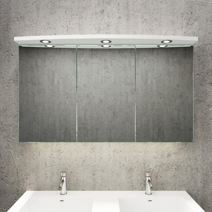 Fredrikstad LED Spejlskab Med Rund Lysbaldakin, Mat Hvid