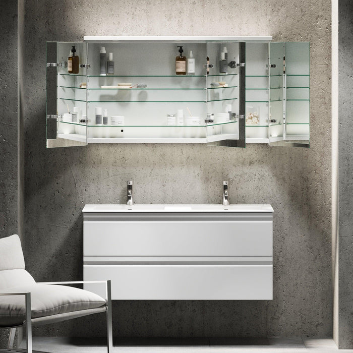 Fredrikstad LED Spejlskab Med Rund Lysbaldakin, Mat Hvid