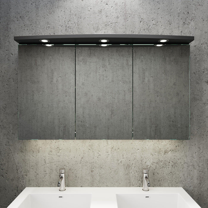 Fredrikstad LED Spejlskab Med Rund Lysbaldakin, Mat Sort