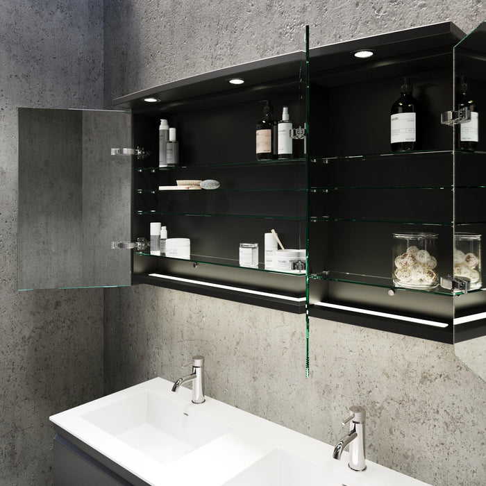 Fredrikstad LED Spejlskab Med Rund Lysbaldakin, Mat Sort