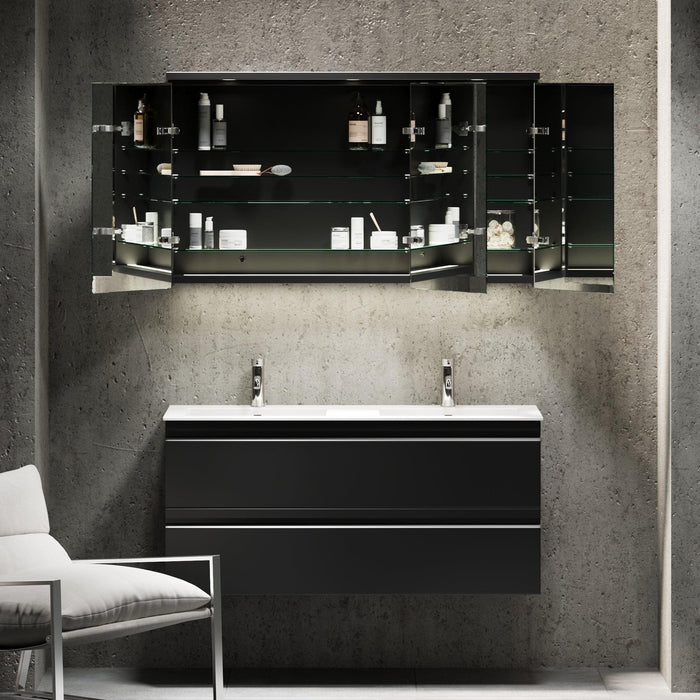 Fredrikstad LED Spejlskab Med Rund Lysbaldakin, Mat Sort