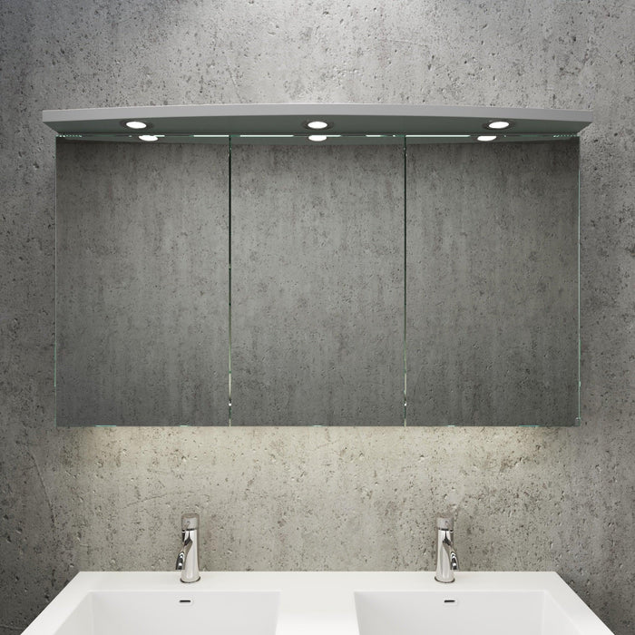 Fredrikstad LED Spejlskab Med Rund Lysbaldakin, Mat Grå