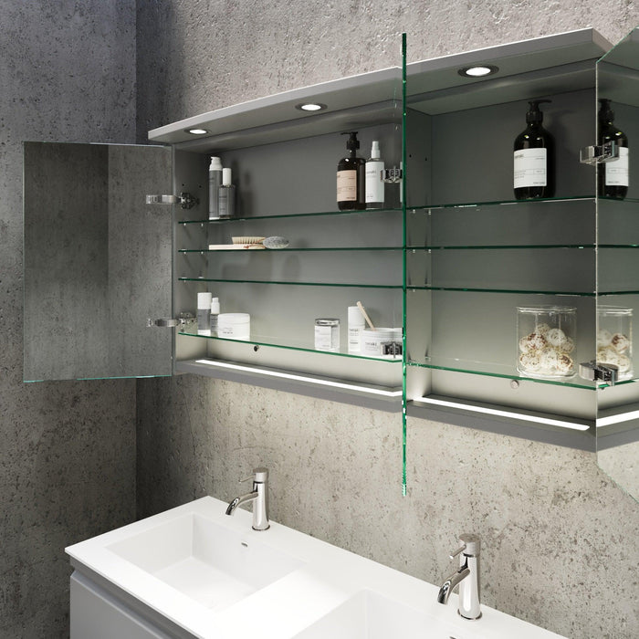 Fredrikstad LED Spejlskab Med Rund Lysbaldakin, Mat Grå