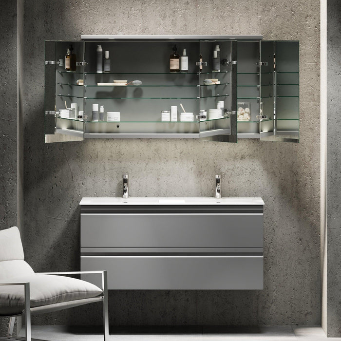 Fredrikstad LED Spejlskab Med Rund Lysbaldakin, Mat Grå