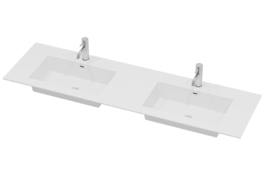 vask - 160 cm, Haraldslund, dobbelt afløb, dobbelt vask, mat hvid - Solid Surface