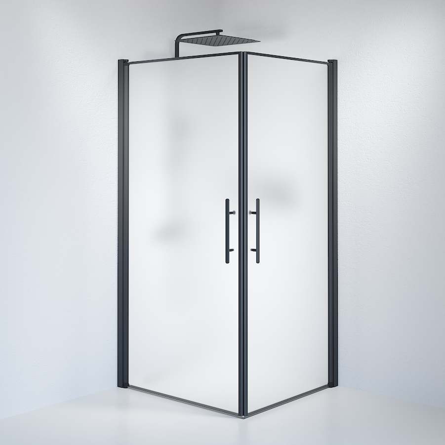 Vänern Brusehjørne, Firkantet, Sort Profil, Frostet Glas