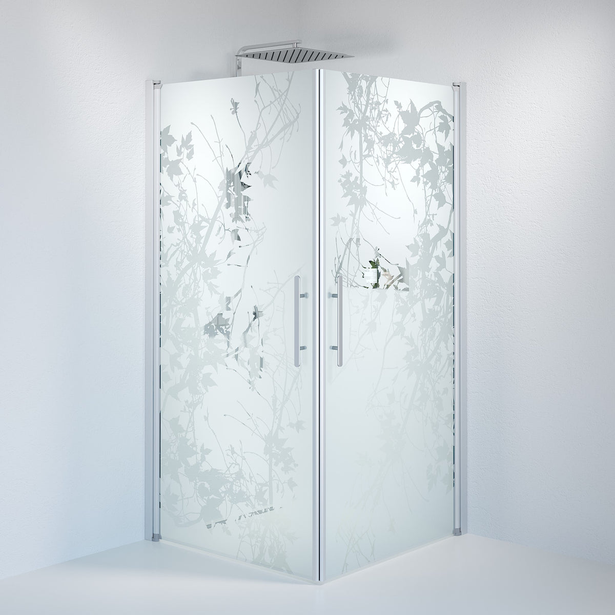 Vänern Brusehjørne, Firkantet, Børstet Aluminium Profil, Frostet Decor Glas