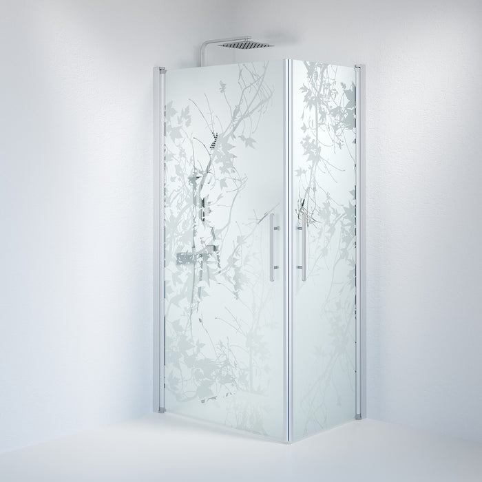 Vänern Brusehjørne, Firkantet, Børstet Aluminium Profil, Frostet Decor Glas