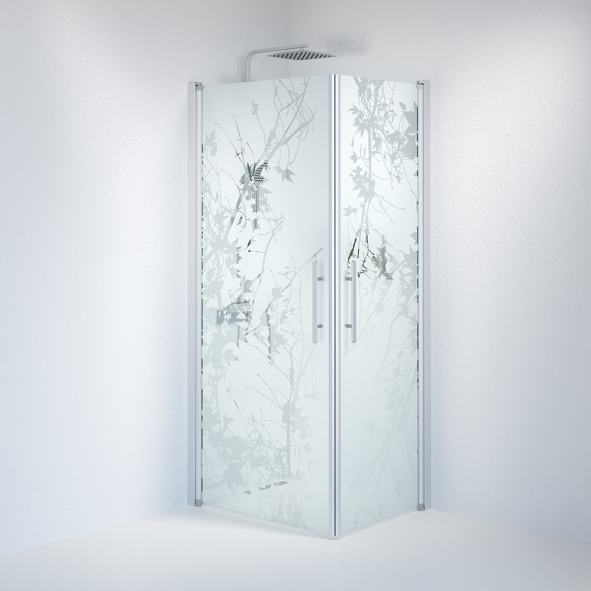 Vänern Brusehjørne, Firkantet, Børstet Aluminium Profil, Frostet Decor Glas