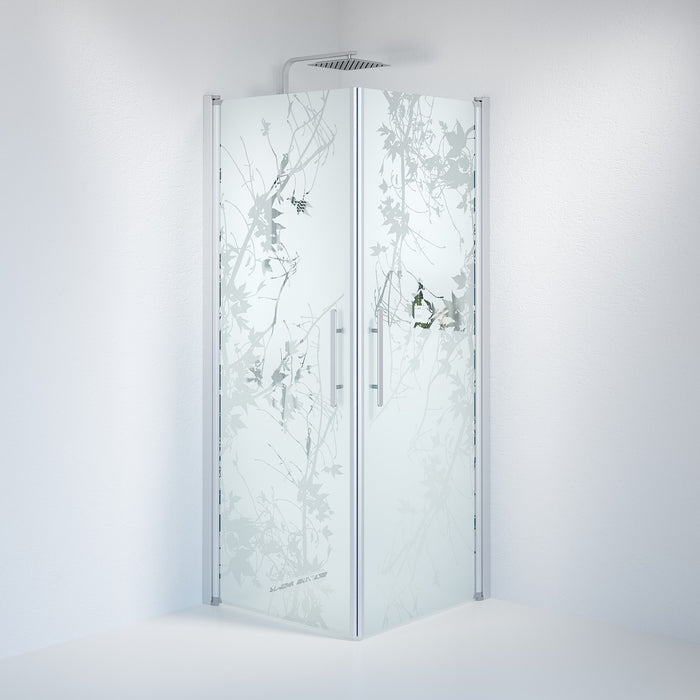 Vänern Brusehjørne, Firkantet, Børstet Aluminium Profil, Frostet Decor Glas