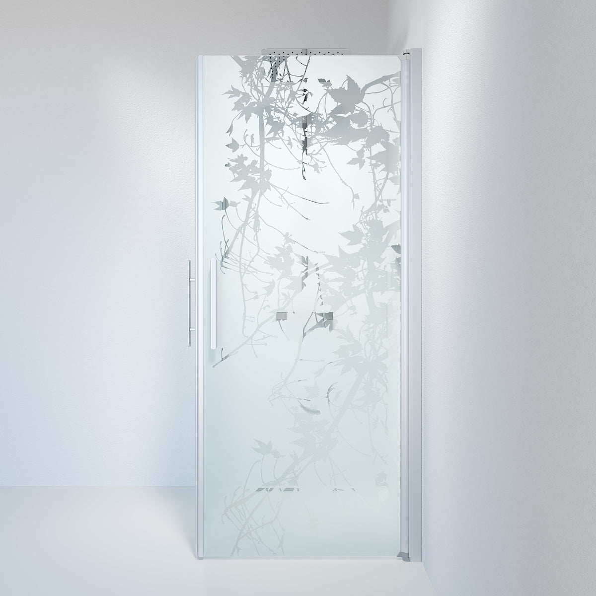 Vänern Brusehjørne, Firkantet, Børstet Aluminium Profil, Frostet Decor Glas