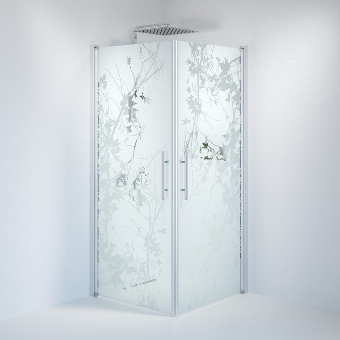 Vänern Brusehjørne, Firkantet, Børstet Aluminium Profil, Frostet Decor Glas