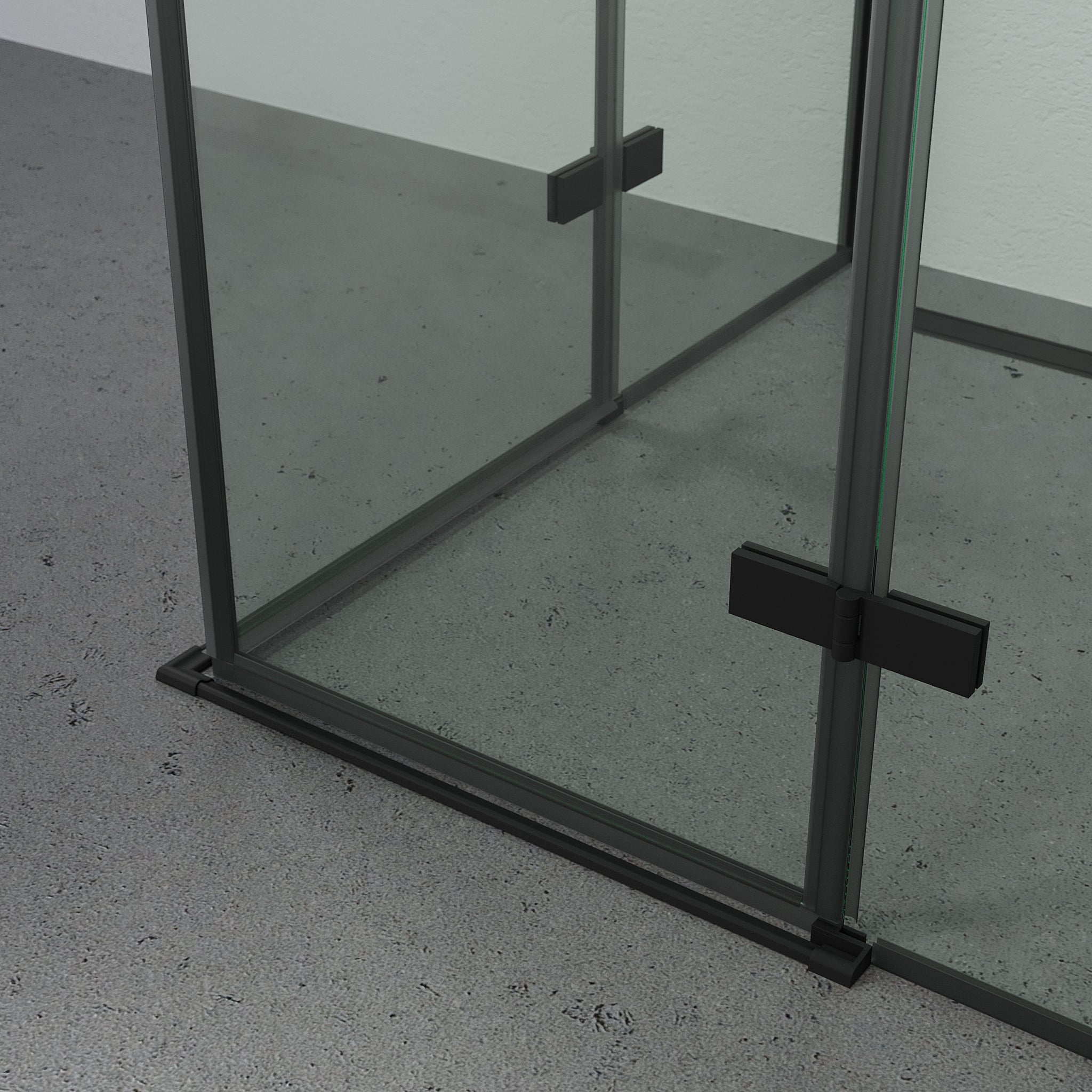 Rämen Brusehjørne, Firkantet, Sort Profil, Klar Glas
