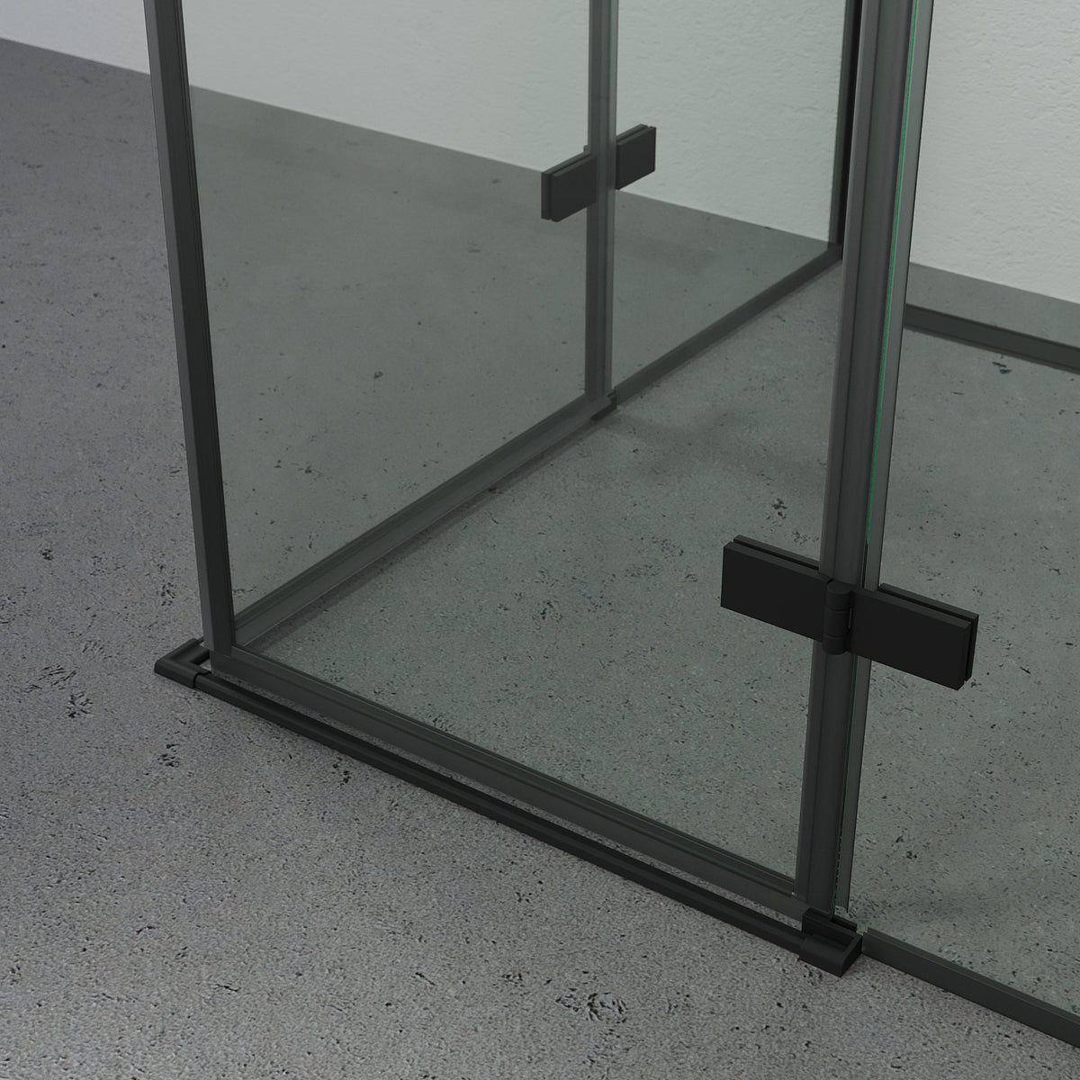 Rämen Brusehjørne, Firkantet, Sort Profil, Klar Glas