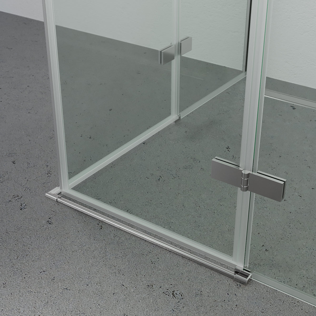 Rämen Brusehjørne, Firkantet, Krom Profil, Klar Glas