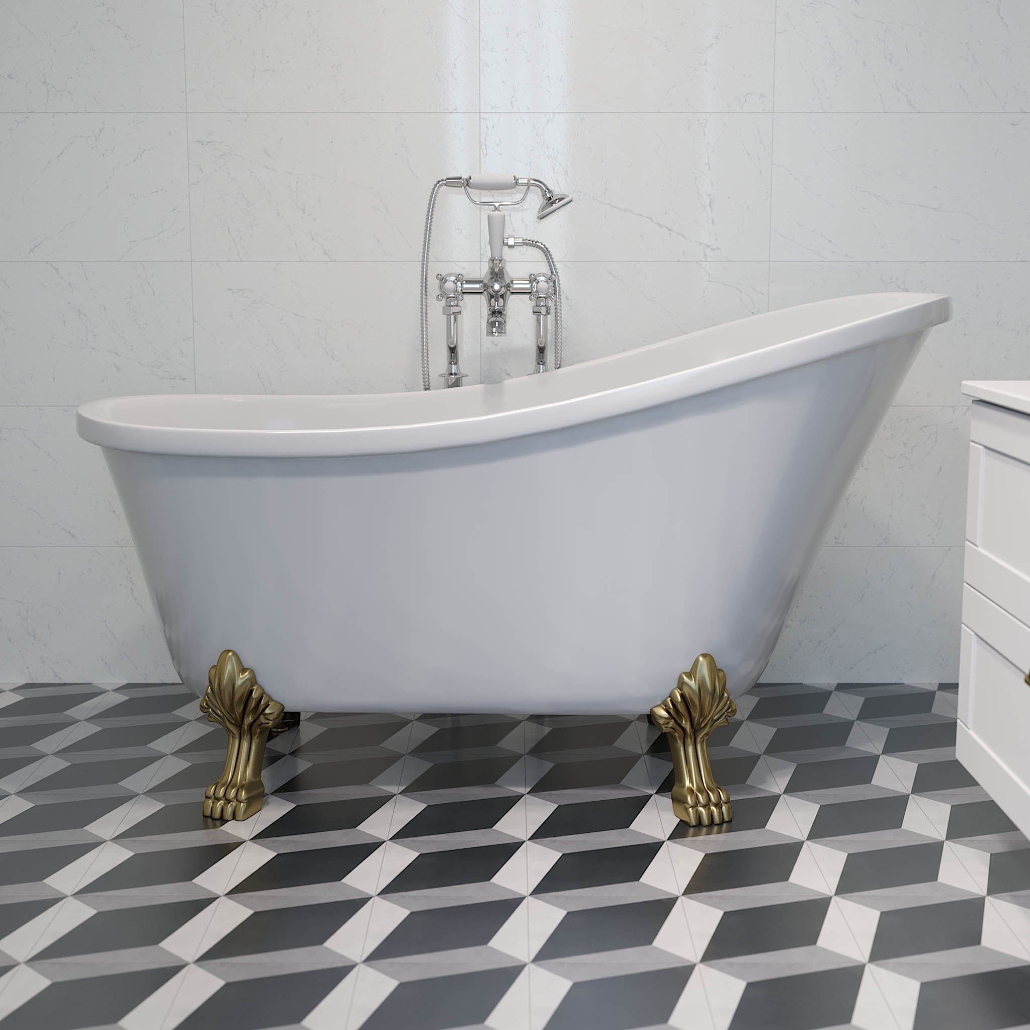 Svinkløv Badekar 160 cm med Løvefødder, Højglans Hvid