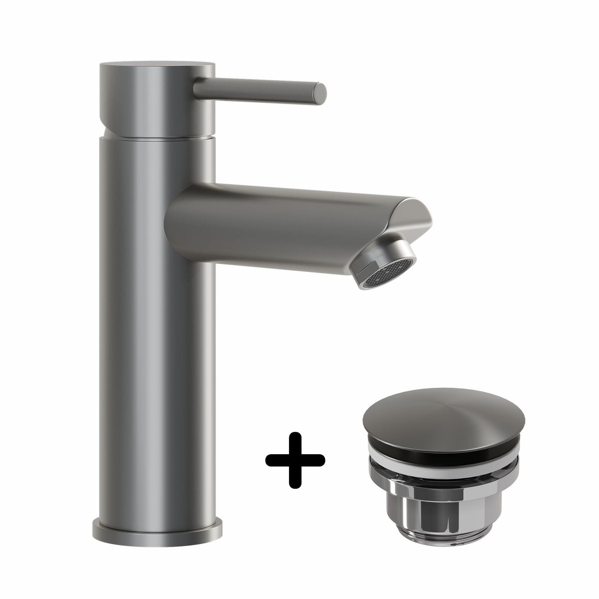 Håndvaskarmatur & Rødby bundventil – 14,5 cm – Gunmetal grå – Ringsted