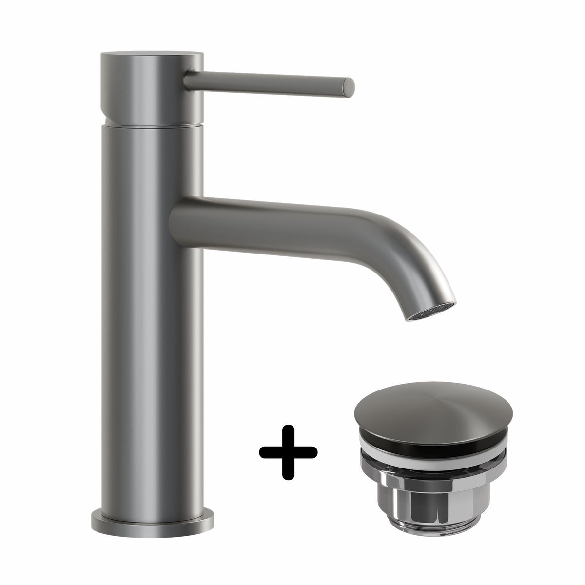 Håndvaskarmatur & Rødby bundventil – 16,8 cm – Gunmetal grå – Søvang