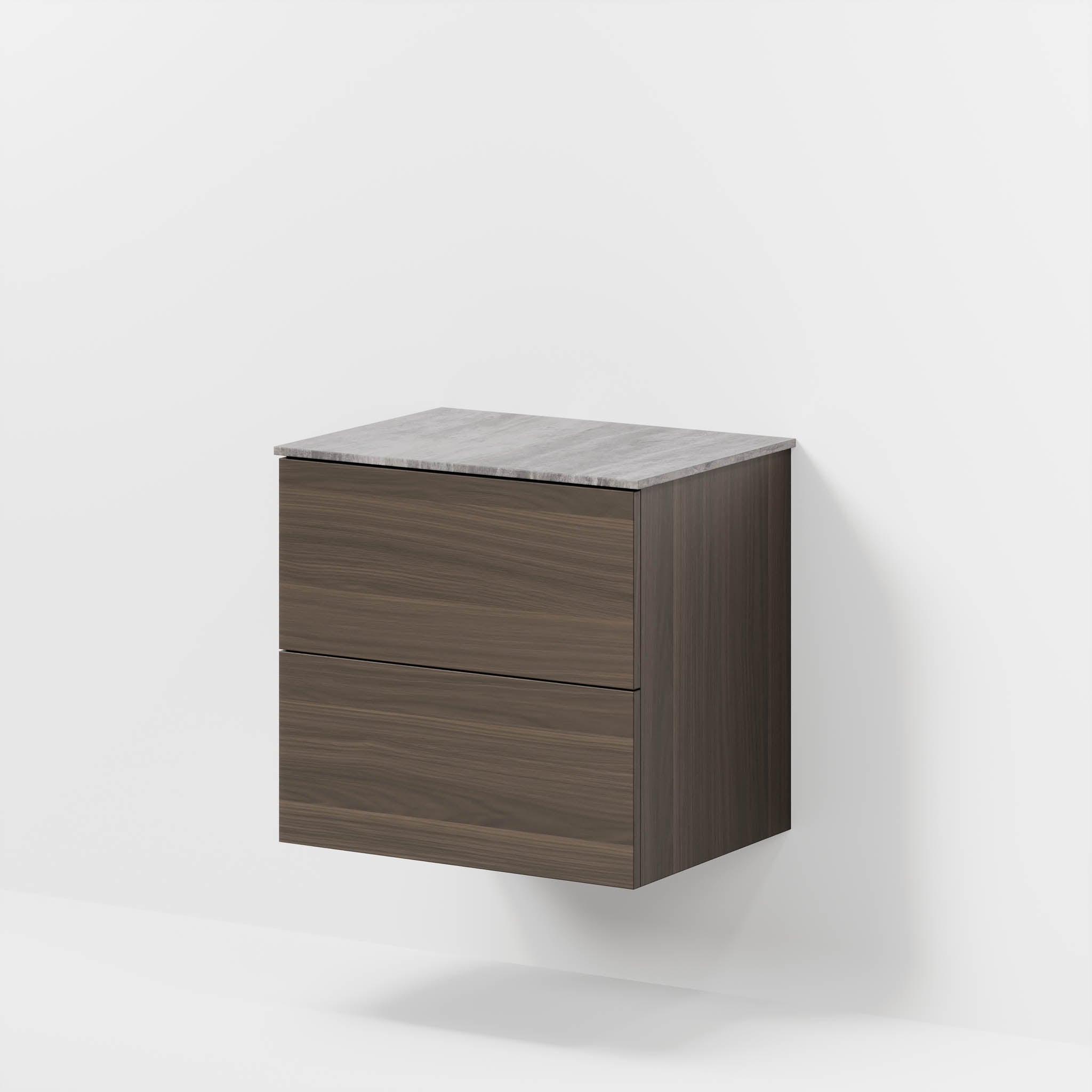 Badmøbel med klassiske fronter - 60x46x56 cm - valnød - melaminbordplade i betonlook - Vinderup