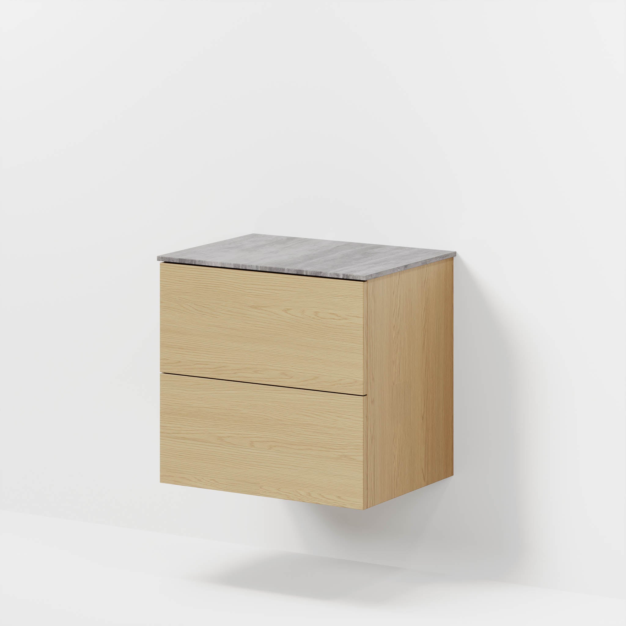 Badmøbel med klassiske fronter - 60x46x56 cm - eg - melaminbordplade i betonlook - Vinderup