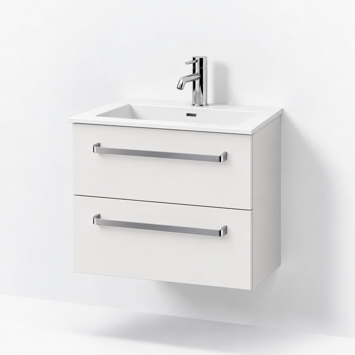 Badmøbel med klassiske fronter - SLIM - 60x36x57 cm - mat hvid - solid surface vask - Viborg