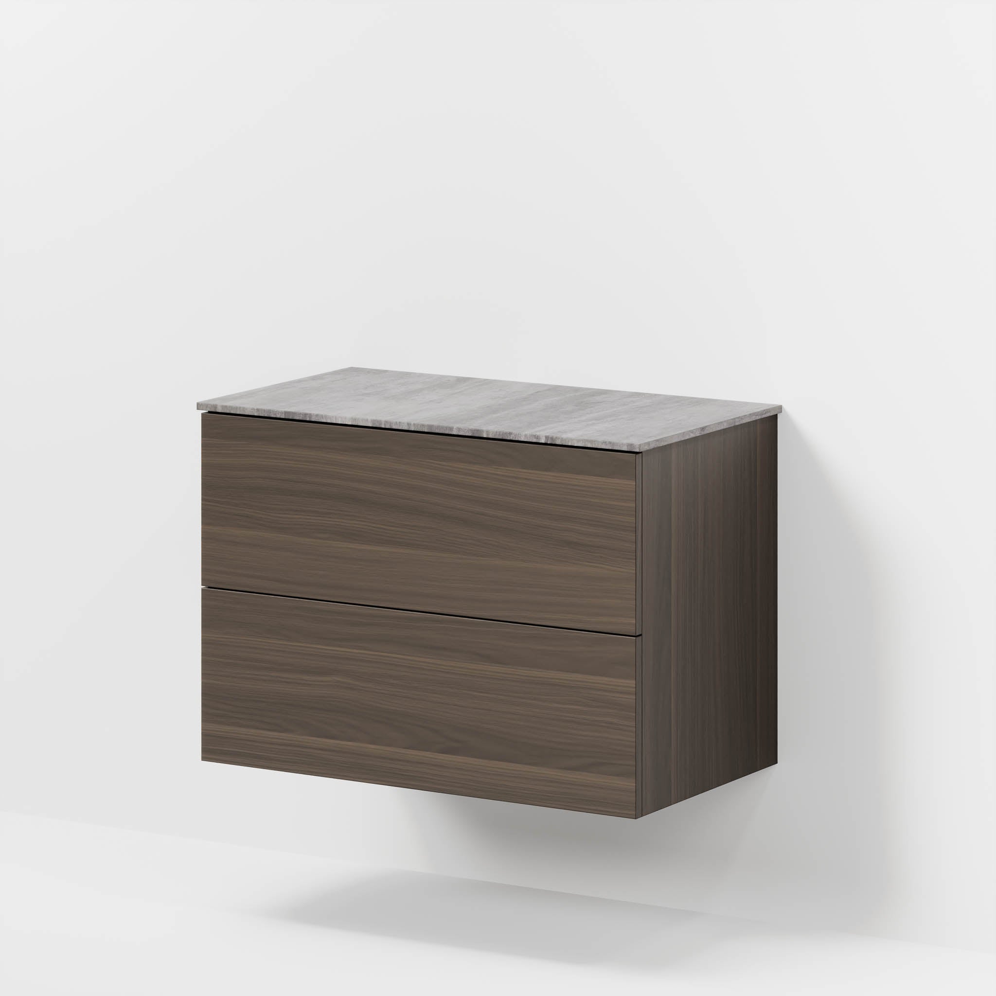Badmøbel med klassiske fronter - 80x46x56 cm - valnød - melaminbordplade i betonlook - Vinderup
