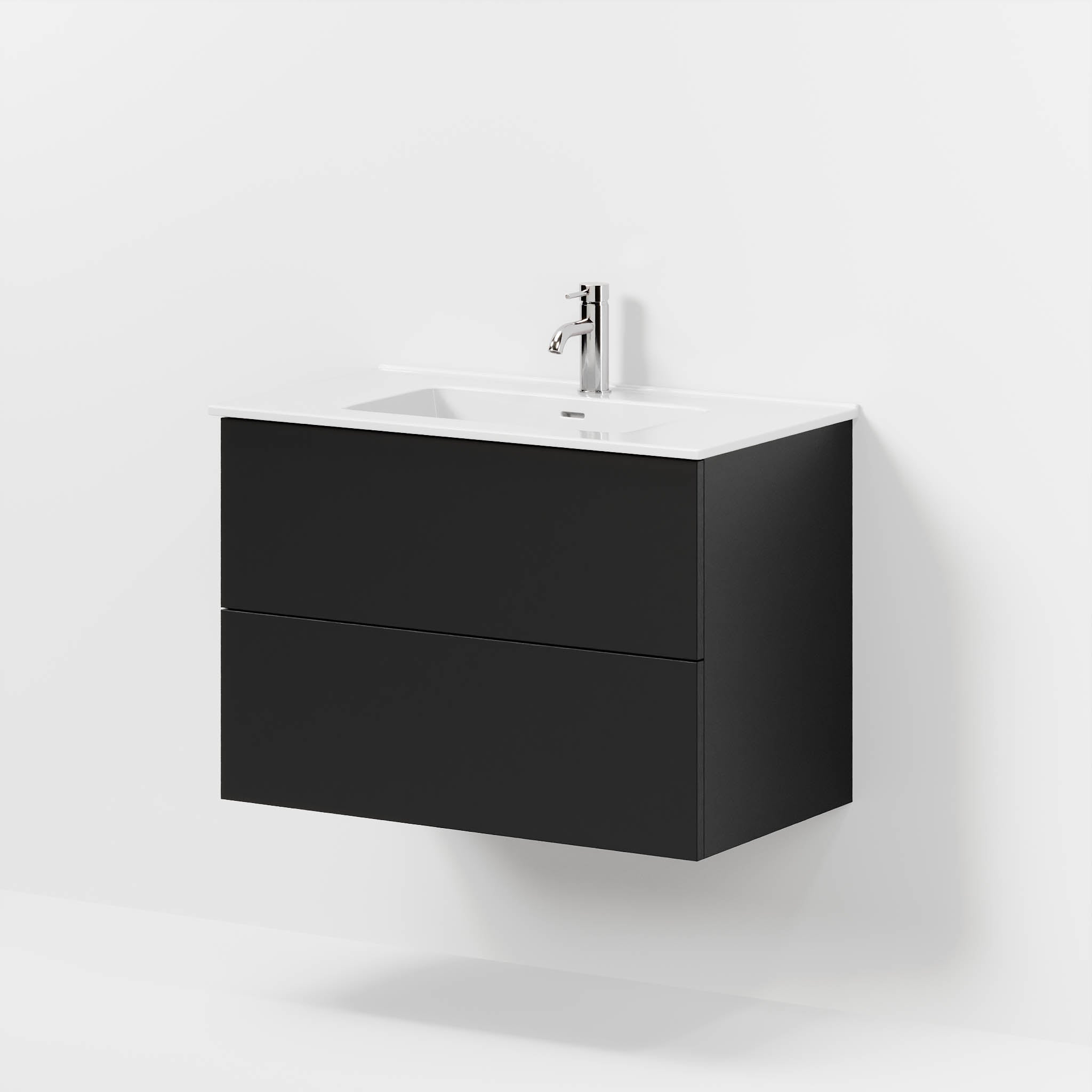 Badmøbel med klassiske fronter - 80x46x57 cm - mat sort - keramisk vask - Vestbjerg