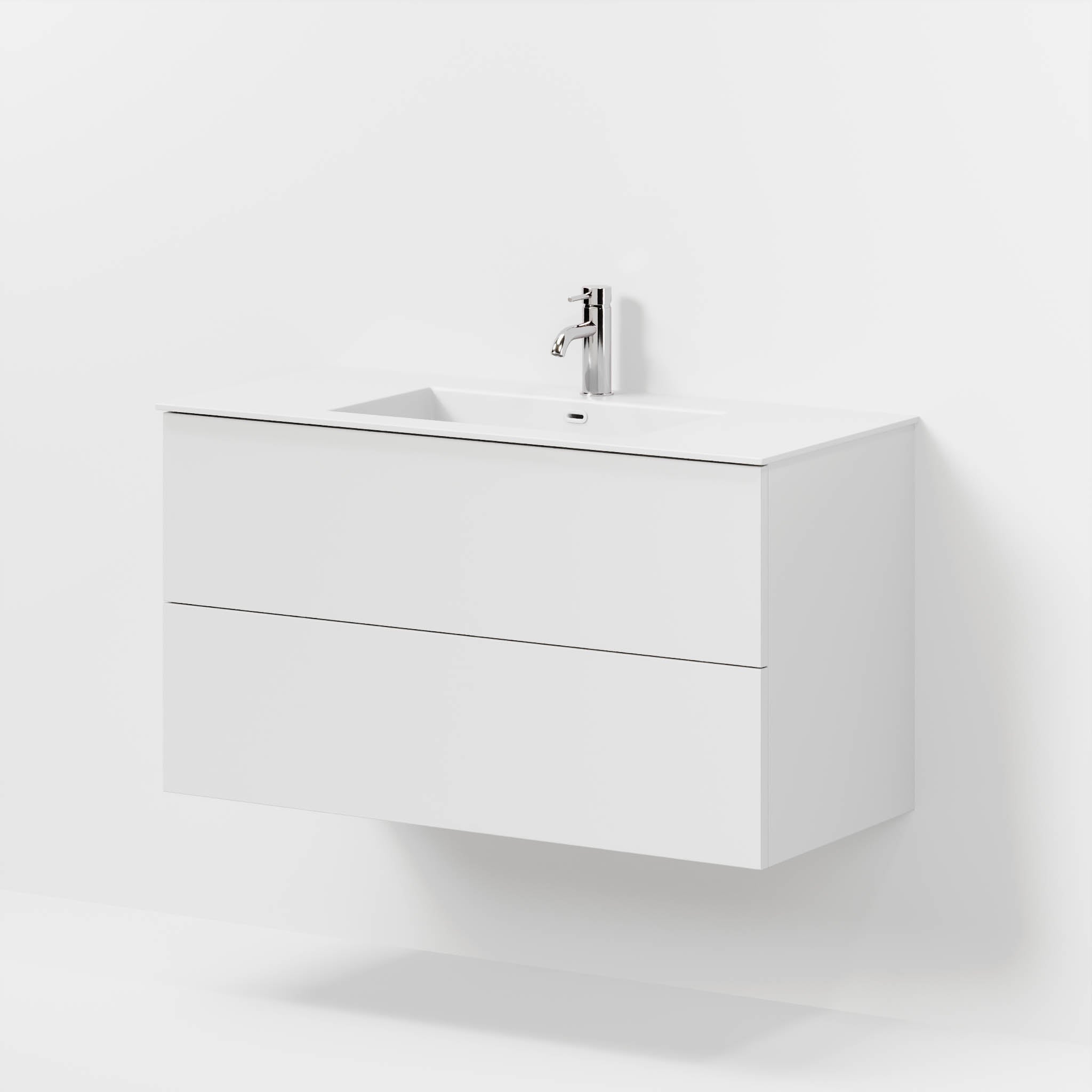 Badmøbel med klassiske fronter - 100x46x57 cm - mat hvid - solid surface vask - Viborg