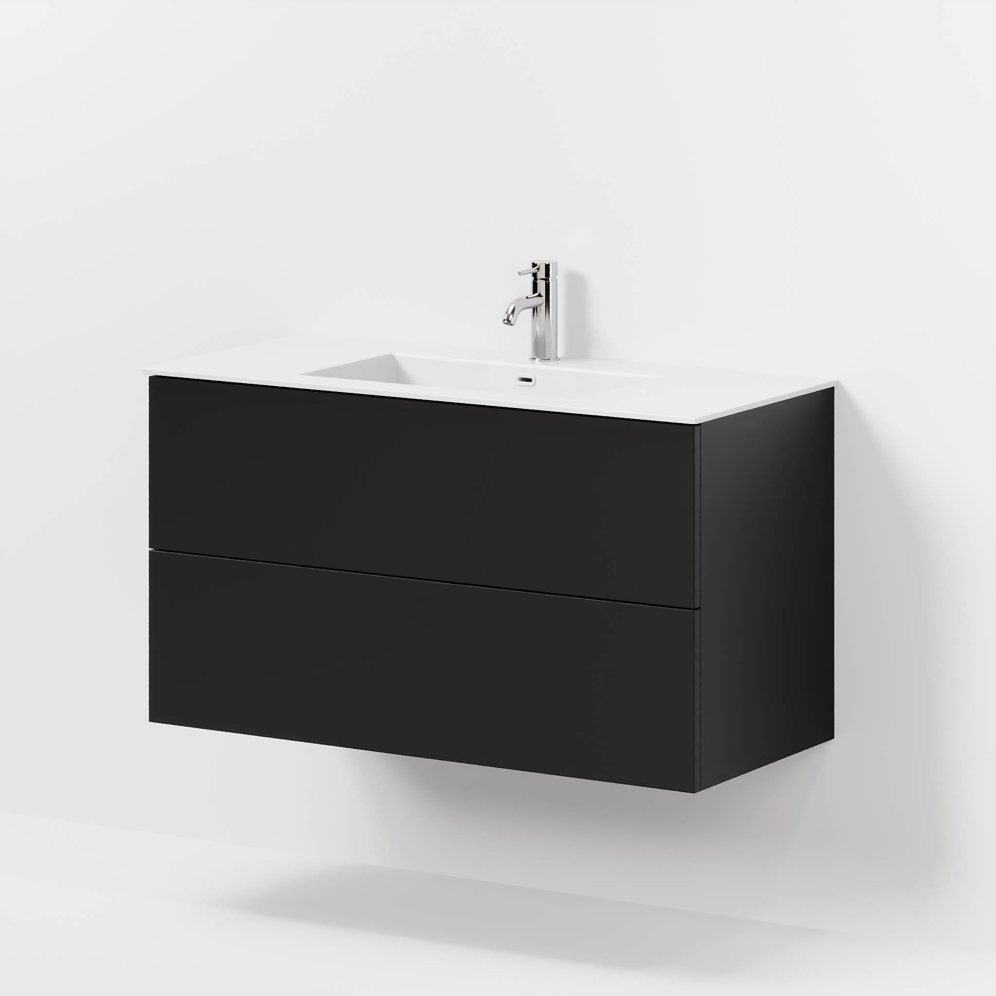 Badmøbel med klassiske fronter - 100x46x57 cm - mat sort - solid surface vask - Viborg
