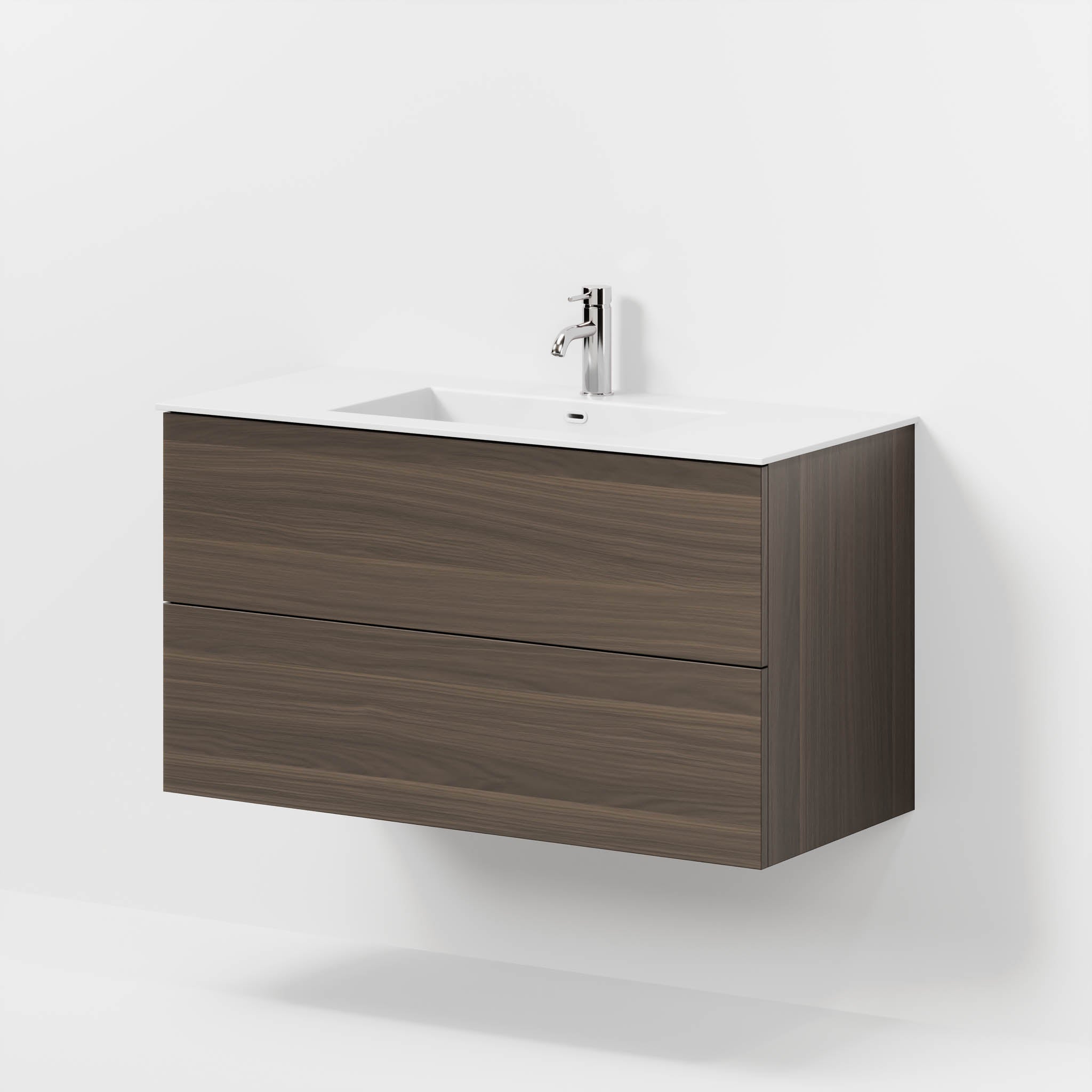 Badmøbel med klassiske fronter - 100x46x57 cm - valnød - solid surface vask - Viborg
