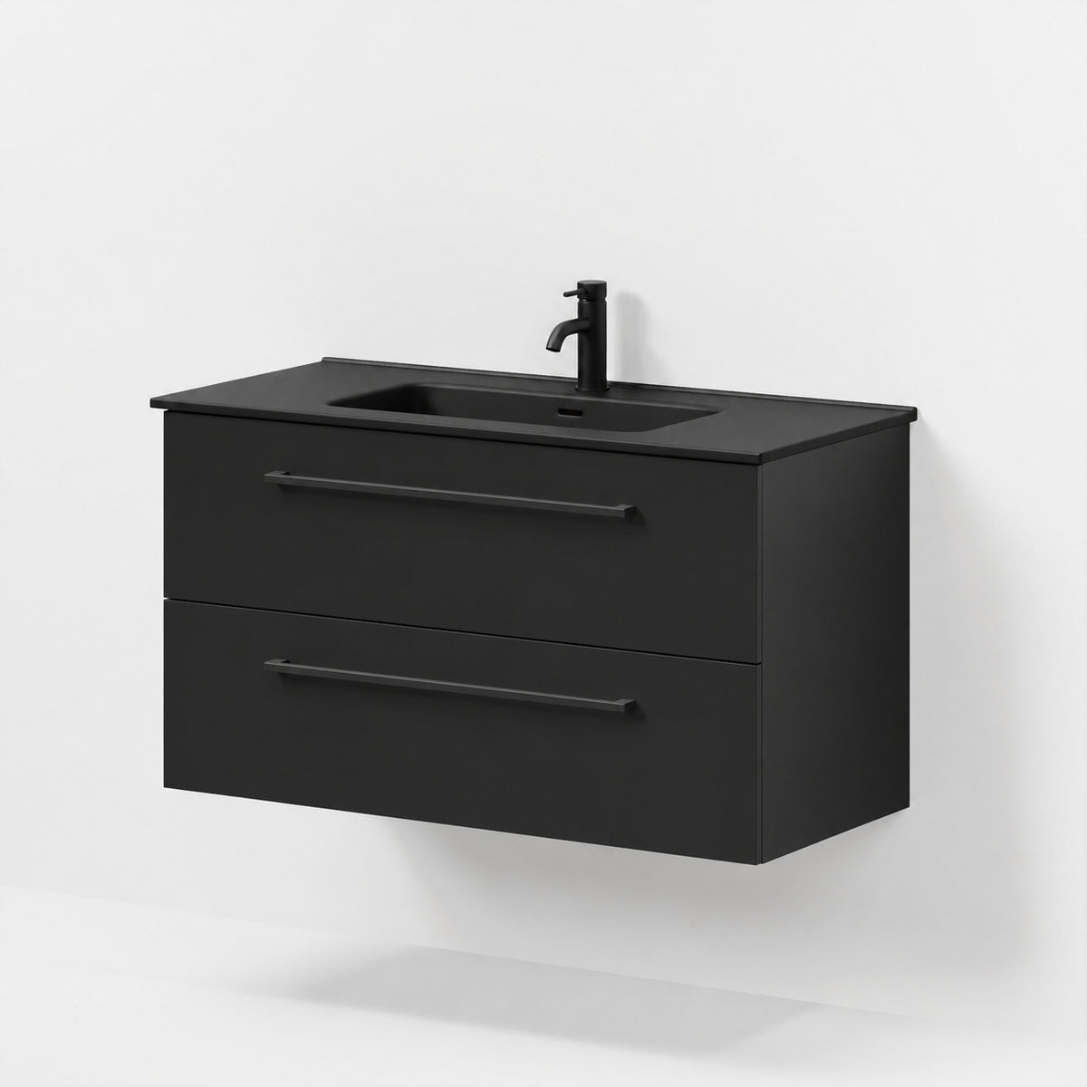 Badmøbel med klassiske fronter - 100x46x57 cm - mat sort - keramisk vask - Vadum