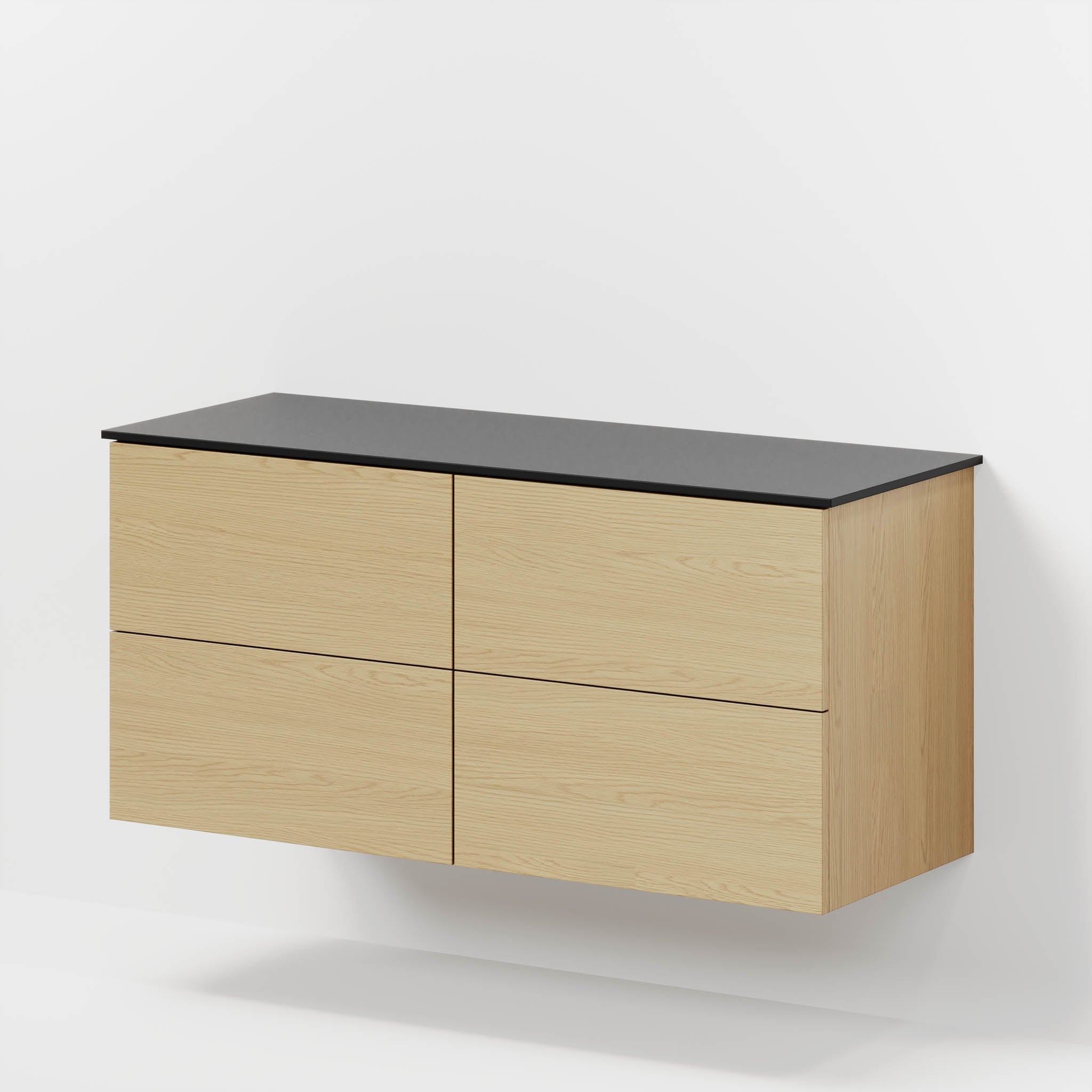 Badmøbel med klassiske fronter - 120x46x56 cm - eg - melaminbordplade i mat sort til to håndvaske - Virklund