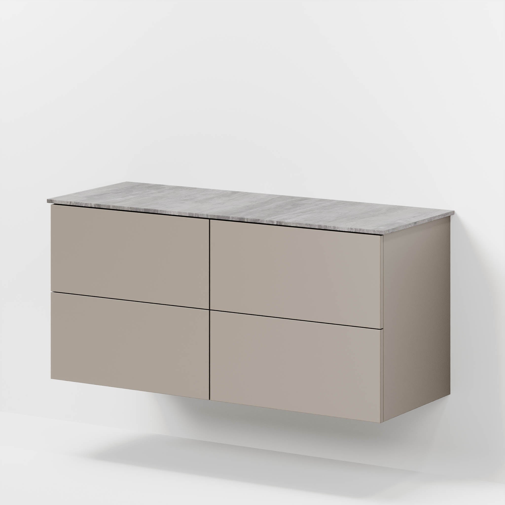 Badmøbel med klassiske fronter - 120x46x56 cm - støvet sand - melaminbordplade i betonlook til to håndvaske - Vinderup